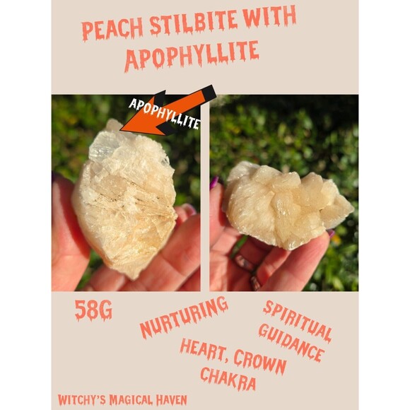 Peach Stilbite Apophyllite Cube Crystal Cluster - Picture 3 of 9